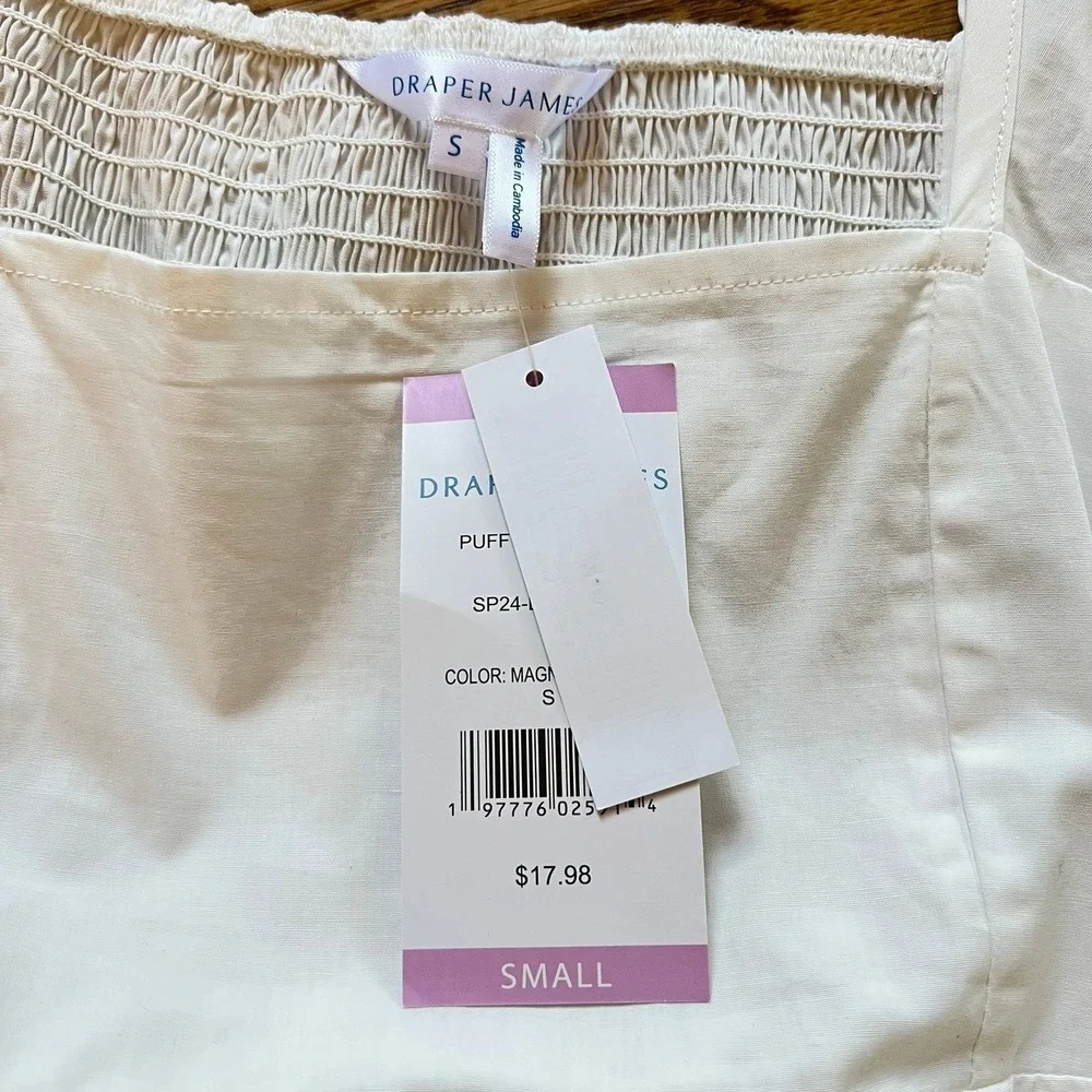 Draper James NWT‎ 100% Cotton White Puff Sleeve Smocked Mini Dress Sz. Small